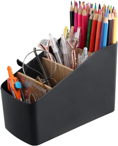 Praktische Desk Organizer met 4 Compartimenten voor Remote Controls, Pennen en Kantoorbenodigdheden - Ideaal voor een Opgeruimd Bureau (Zwart)