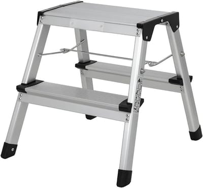 Famanu - Dubbelzijdige opvouwbare 2-stap aluminium opstapkruk, heavy duty platform, draagvermogen 150 kg