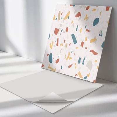 Wallfluent Vinyl Tegels - Abstract Patroon met Vormen Zelfklevende Vinyl Tegels - 30 cm x 30 cm - Wit Vinyl Tegels - Set van 9 - Vierkant PVC Tegels - Texturen Plaktegels - Vloer Tegels PVC - Plaktegels Keuken en Badkamer