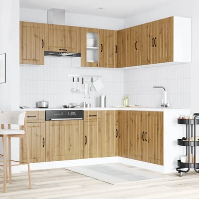 vidaXL - 11-delige - Keukenkastenset - Lucca - bewerkt - hout - artisanaal - eiken