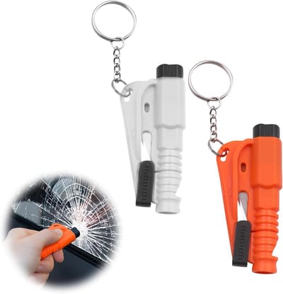 Set van 2 Glasbrekers met Strap, 3-in-1 Mini Hammer voor Veiligheid in Auto's en Voertuigen, Rood-Wit