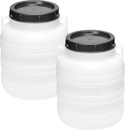 Garronda 2x10L Kunststof Trommel Met Deksel - Regenton - Vat - HDPE - Voedselvat - Tuin Hobbock – Wit - GD-STE-Barrel