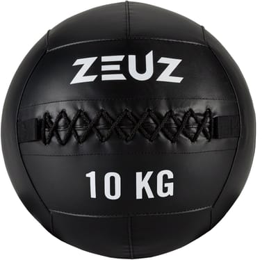 ZEUZ Wall Ball 10 KG Pro+ Geschikt voor CrossFit, Fitness & Hyrox – PU Foam Vulling & Vinyl – 10kg & 35 CM Diamter - Zwart & Wit