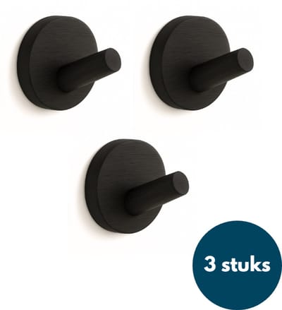 Kapstok haken hout - Zwart - Wandhaken - Wandkapstok - Zelfklevende haakjes - Plakhaakjes - Rond - 3 stuks