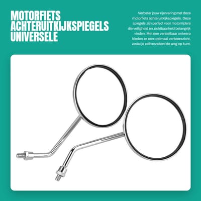Dailygoods- Achteruitkijkspiegels 8mm - Ronde IJzeren Spiegels - Verstelbaar - Botsingsbestendig - Duurzaam - Veilig Verkeerszicht - Motorfiets Spiegels