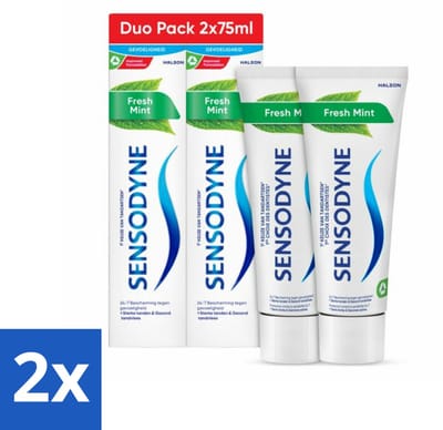 2 x Sensodyne - Tandpasta - Fresh Mint - Frisse Munt - Duopack - 2 x 75 ml - Gevoelige Tanden - Tandpasta - Tandplak Verwijderen - Fluoride - Tandglazuur