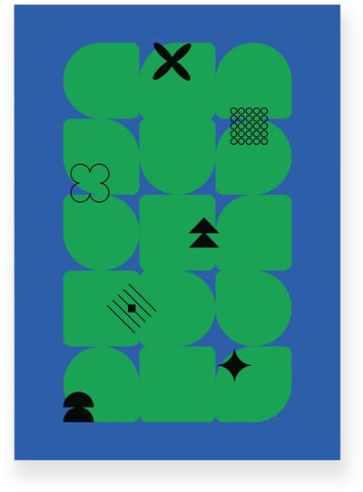 Poster 20x30 cm - Geometrische Vormen - Abstracte Symbolen - Groen - Blauw - Minimalistisch - Grafisch - Muurdecoratie - Wanddecoratie