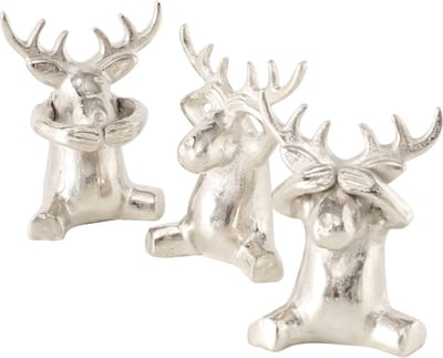 Hert - Horen Zien Zwijgen - 3 set - Zilver - 10x7x14cm - Aluminium
