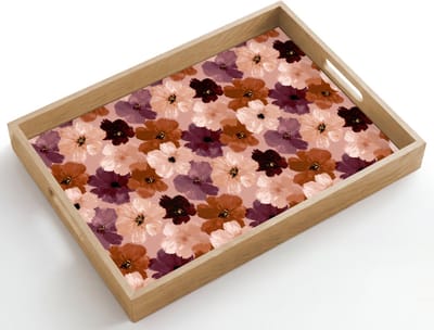 Dienblad hout 50x35 cm - Schootdienblad - Bloemen - Abstract - Aardetinten - Borrelplank rechthoek - Plateau dienbladen
