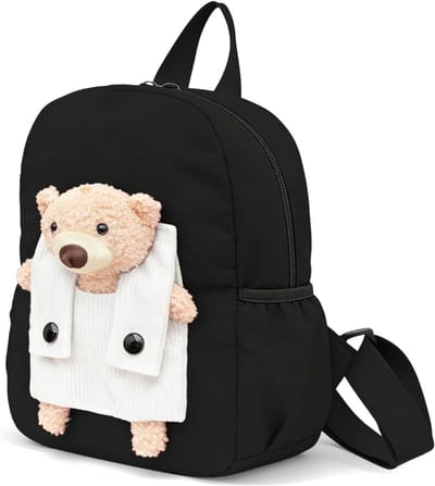 VHV - Kinderrugzak - Peuter rugzak - Schooltas kind met knuffelbeer - Verstelbare tas voor kleuters school en reizen - Zwart