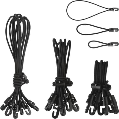 Bungee Koorden met Haken, 24 Stuks (25cm/15cm/10cm), Ideaal voor Tenten, Camping en Zeilen Tensioneren
