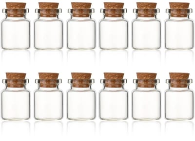 Dailygoods- Glazen Flessen 12 Stuks - Mini Potjes met Kurkdeksel - Herbruikbaar - Decoratie - DIY - Transparant 8 ml