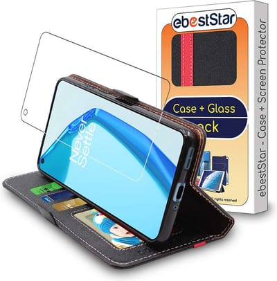 ebestStar - Hoes geschikt voor OnePlus 9 Pro, Wallet Etui, Book case hoesje, Zwart, Rood + Gehard Glas