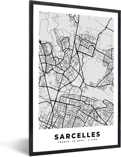 Fotolijst incl. Poster - Plattegrond - Sarcelles - Stadskaart - Kaart - Frankrijk - 40x60 cm - Posterlijst