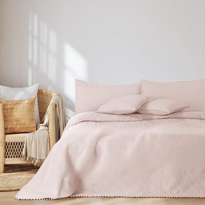 Sprei met pompons 260 x 280 cm bedsprei dubbelzijdig ultrasoon stiksel polyester Meadore poederroze