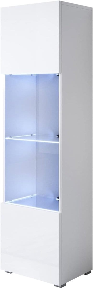 VIN® Vitrinekast Met Led Verlichting - Vitrinekast Met Glas - Vitrinekasten Woonkamer - Verzamelkast - Vitrine Kast Voor in de Keuken, Woonkamer, Eetkamer, Slaapkamer – Wit - 40 x 167 x 29 cm