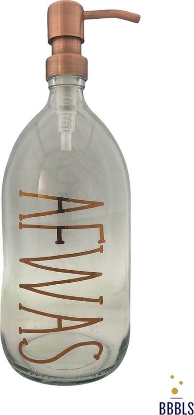 BBBLS® Design Dispenser "Blanco" | Transparant Kunststof | 500ml | RVS / Metaal Pomp Koper | Zeeppomp | Zeepdispenser | Zeephouder