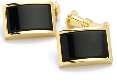 Manchetknopen - Goud met Zwart Emaille en Ketting