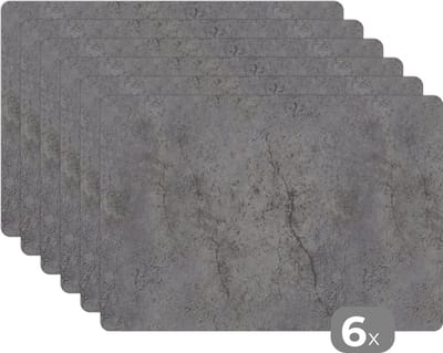 Placemat - Placemats kunststof - Beton - Muur - Industrieel - Patronen - 45x30 cm - 6 stuks - Hittebestendig - Anti-Slip - Onderlegger - Afneembaar