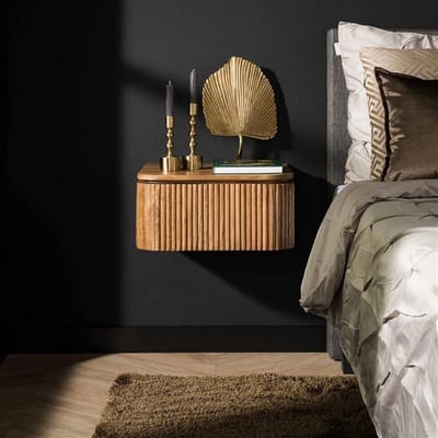 PS-Collection Wave 1 Lade Hangend Nachtkastje - 45x40x21cm - Zandkleur - Mangohout - nachtkast, nachtkastje, nachtkastjes, nachtkastjes industrieel, nachtkastje hout, nachtkastjes modern, nachtkastje zwevend