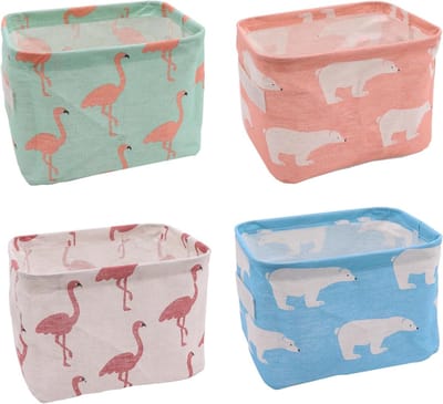 Set van 4 Vouwbare Opbergmanden van Linnen voor Kinderen met Handvatten - Ideaal voor Desktop Organisatie en Huishoudelijke Opberging 20x16x14cm