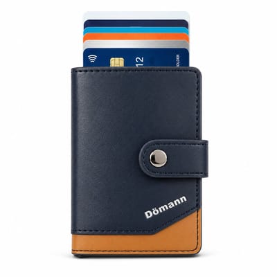 Pasjeshouder/credidcardhouder -portemonnee - uitschuifbaar - anti-skim - Portefeuille Man/women - blauw - gesloten met drukknoop - pasjes en briefgeld - kaarthouder