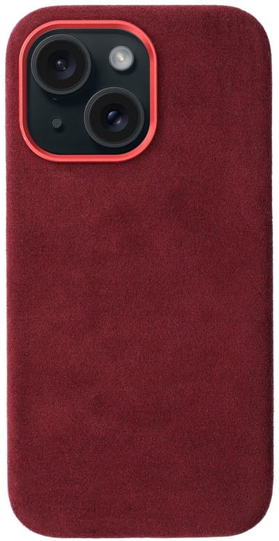Rosso Avanti Hoesje Geschikt voor Apple iPhone 15 | Compatibel met MagSafe / Qi2 | Echt Italiaans Alcantara | Back Cover | Beschermhoes | Burgundy