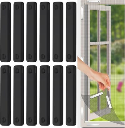 Clips voor Vliegengaas - Magneet Gordijn Clips - 12 stuks zelfklevende bevestigingsclips voor raamhorren - universele, boorvrije clips voor het monteren van horren in onder andere de keuken, het kantoor, de woonkamer, de badkamer(zwart）