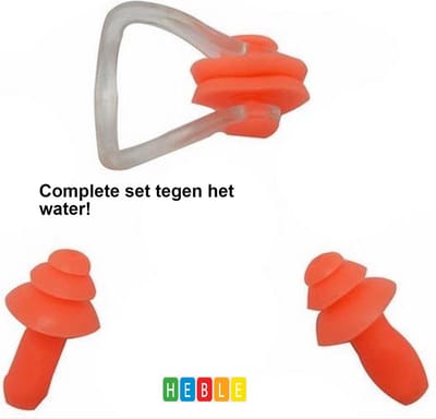 *** Neusclip Zwemmen - Zwemaccessoire - Inclusief Oordoppen - Voor Comfort & Bescherming - Oordoppen Oranje - Watervrij van Heble®***