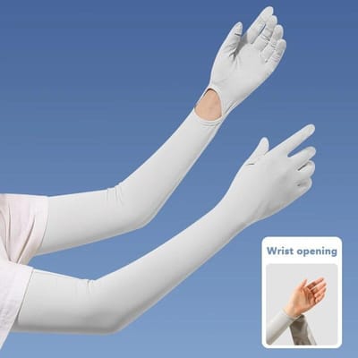 Protection Solaire UPF50+ Gants d'Été pour Femmes Protection UV Longs jusqu'au Coude en Soie Glacée pour l'Équitation et la Conduite A gris
