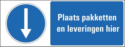Plaats pakketten hier sticker 280 x 105 mm