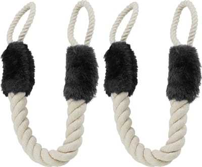 deurstopper deurklink - 60 cm - touw - beige-zwart