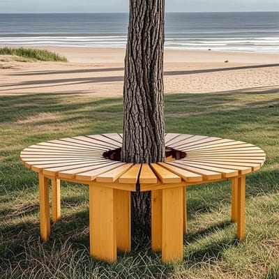 Houten buitenbank - Tuinbank om boom - Ontspannen in tuin - Weerbestendig ontwerp - Halfrond 120cm - Natuurlijk hout