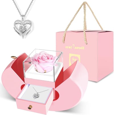 Geconserveerde Roos - Eeuwige Bloem - Cadeau Geven - Met Hartketting - 3-5 Jaar Houdbaar - Roze