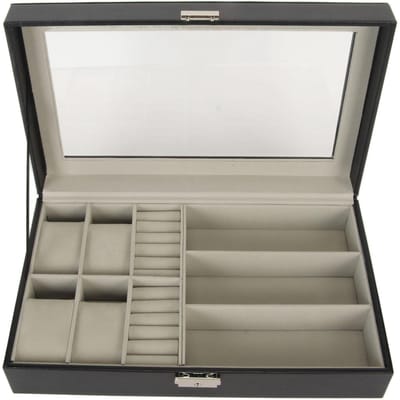 Boîte à bijoux pour hommes, organiseur de rangement pour montres, lunettes, bagues, étui à bijoux polyvalent avec décoration en métal white