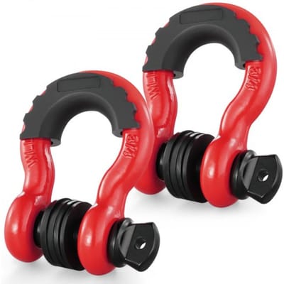 VEVOR 3/4" D-ringbeugel, 2-pack gelegeerde stalen beugels 62832 lbs (28,5 ton) breeksterkte met 7/8" schroefpen, isolatoren en ringen, zware off-road voertuigbergingsbeugel voor Jeep-truck, rood