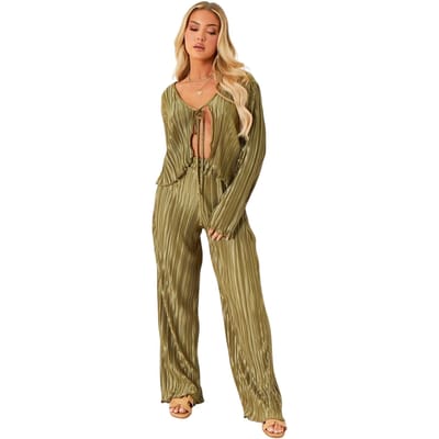 Missy Empire Crop-top met plissé en strikdetail voor dames (Kaki Groen)