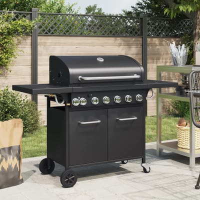 vidaXL Gasbarbecue met 7 branders gepoedercoat staal zwart