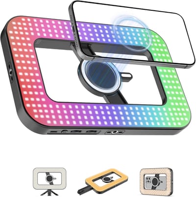 Thijox - 6000mAh RGB Magnetische Selfielamp voor iPhone, 448LED Oplaadbare Dubbelzijdige Telefoonringlamp met Mini Statief en Handheld Stabilisator vo