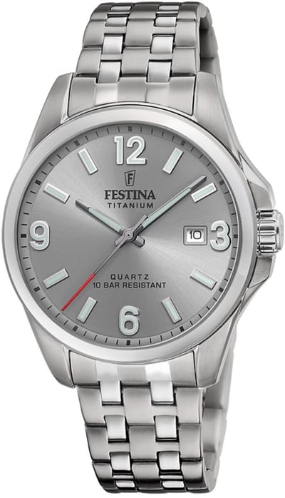 Festina F20696/2 Heren Horloge - Mineraalglas - Titanium/Staal - Zilverkleurig - Ø 41 mm - Quartz - Vouw/Vlindersluiting - 10 ATM (zwemmen)