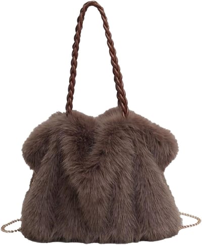 Fuzzy Handtassen - Pluche Reistas - Dagelijks Gebruik - Verstelbare Riem - 33 x 16 x 29 cm - Zwart