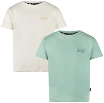 Koko Noko - NOOS-BOYS - Jongens - Biologische katoen - 2 Shirts - Off white -Light blue - Maat 92