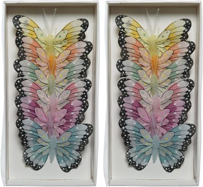 Home & Styling decoratie vlinders - op draad - gekleurd mix - 12x stuks - 8 cm - Lente - Zomer - versiering