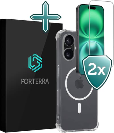 Hoesje Met 2x Screenprotector - Geschikt voor Apple iPhone 16 - Magsafe Compatible - Sterk & Shockproof - Shock Proof Case - Back Cover - Telefoon Hoes - Transparant
