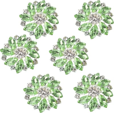Lichtgroene bloemenknoppen met kristallen rhinestones, 6 stuks, ideaal voor handwerk en bruiloften