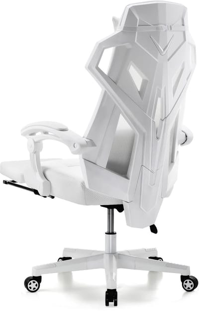 Gaming Stoel – Ergonomische Bureaustoel – Comfortabele Stoel – Mesh Rugleuning – Verstelbare Zithoogte – 150 Kg Belastbaar - 52 x 65 x 132 cm - Wit