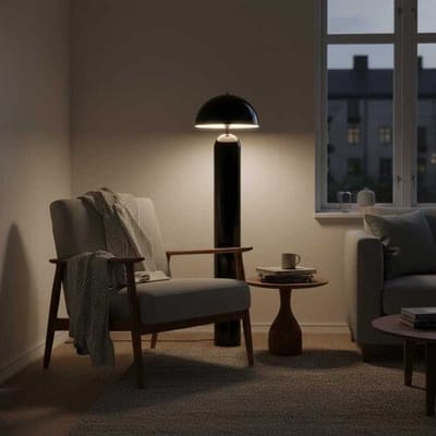 Lusenz - Asteri - Design Retro Staande lamp Zwart Metaal 150 cm - Woonkamer lamp - Mushroom lamp - E27 fitting - Met voetschakelaar