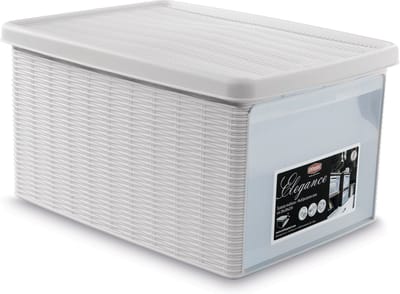 Opbergmand - Opbergbox - 'Elegance' - Multifunctioneel - klepje aan voorkant - Wit - Maat M