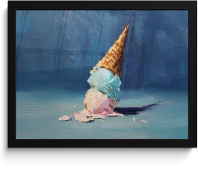 Poster in lijst - Fotolijst 40x30 cm - Posters - Ijshoorn - Bolletjes - Smelt - Roze - Posterlijst zwart - Decoratie - Wanddecoratie woonkamer - Muurdecoratie slaapkamer