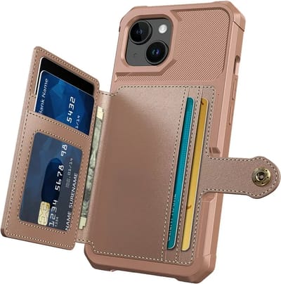 Casemania Hoesje Geschikt voor Apple iPhone 15 Plus - Rosegoud - Luxe Back Cover met Pasjeshouder - RFID Bescherming - Wallet Case
